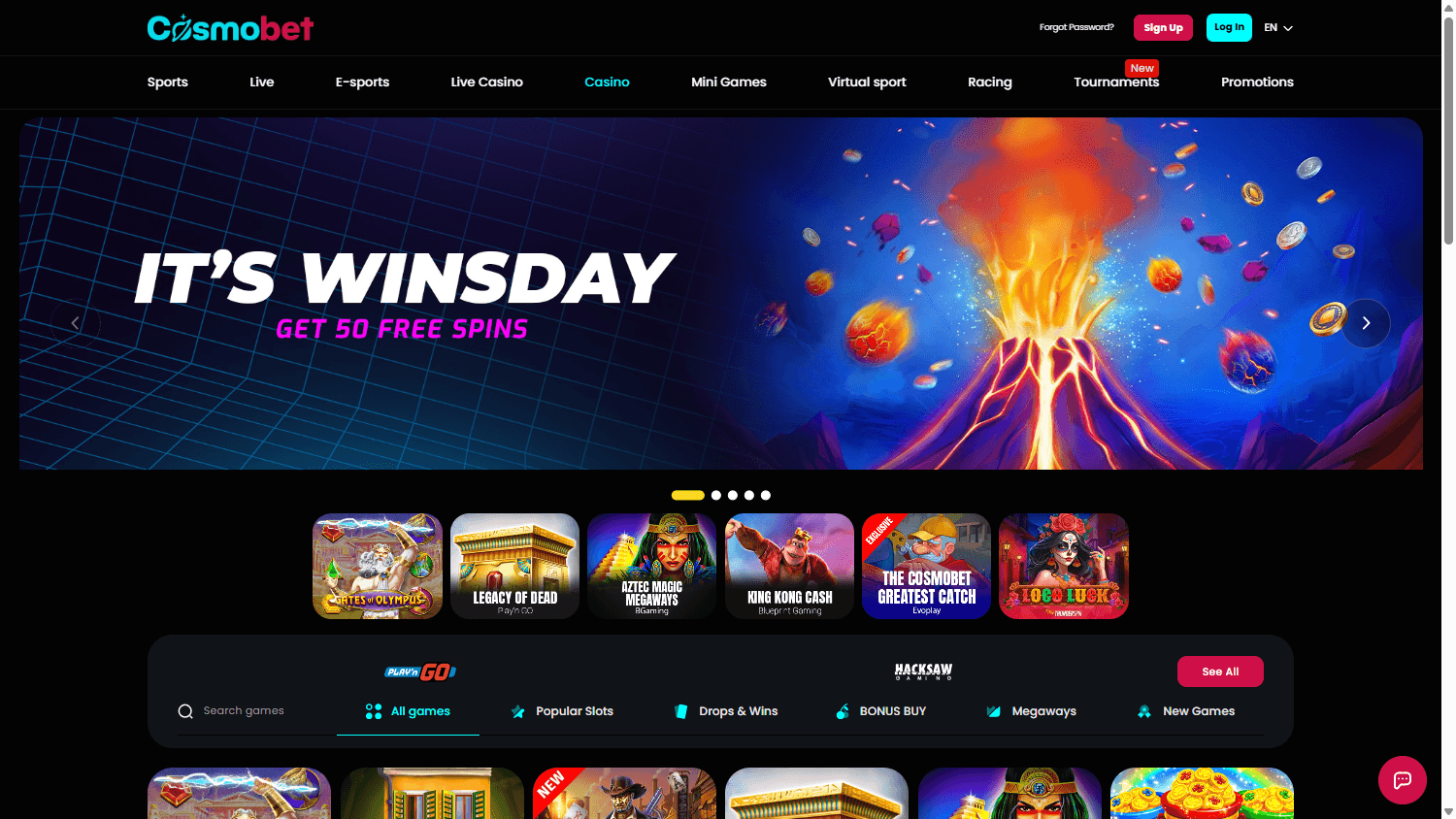 Cosmobet casino homepage artwork