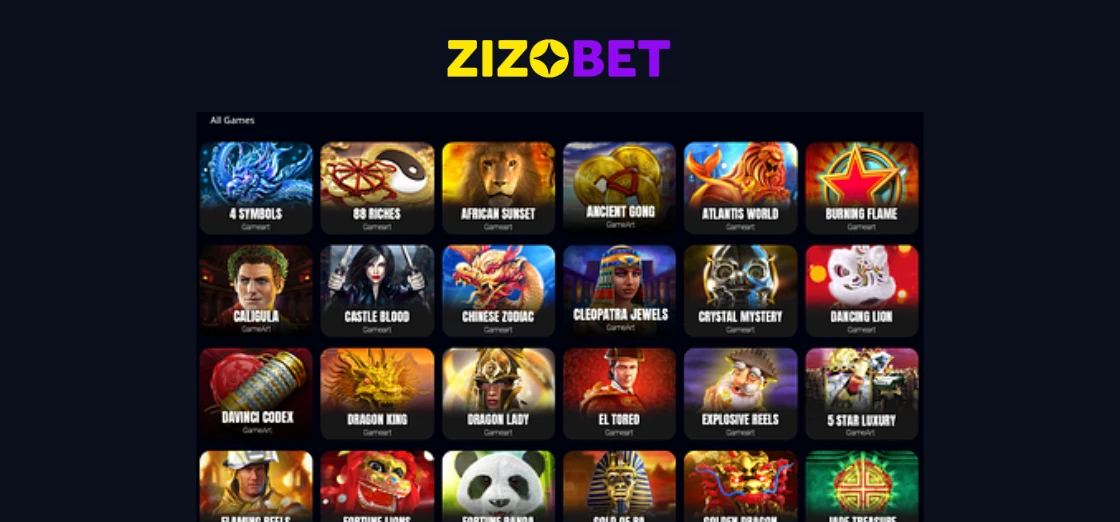 Zizobet casino brand and game lobby